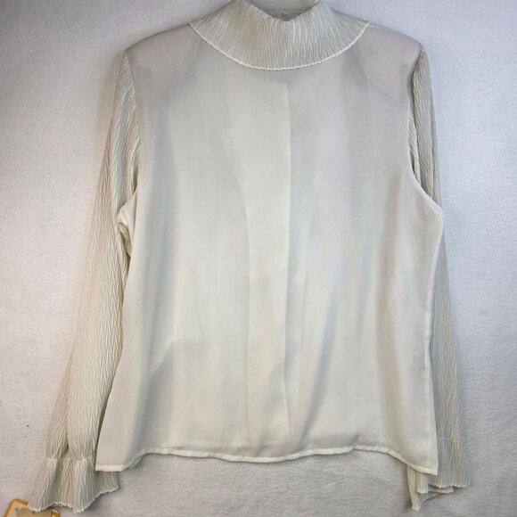 80s Susan Bristol Size 16 Pleated Collar Blouse Long Puff Sleeves Flowy Romantic - Picture 4 of 12